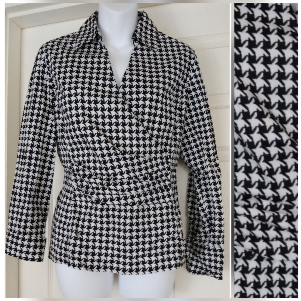 Talbots checkered black and white blouse